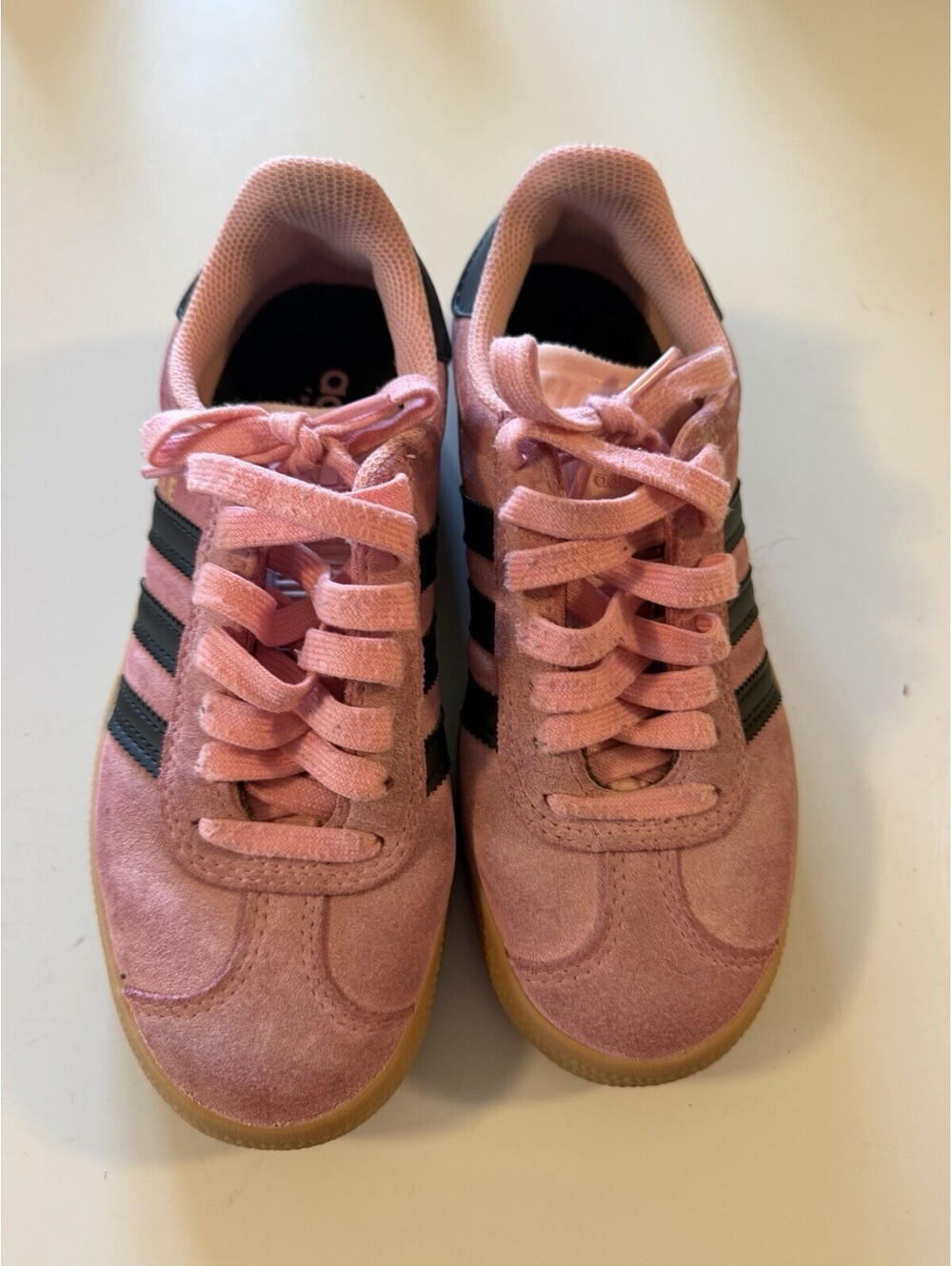 adidas Gazelle Indoor Size 4 Youth Pink Suede Black Gum Sole Sneakers Shoes